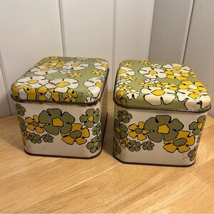 1970s Ballonoff canister SET kitchen tins 
avocado green daisy flower power 70s